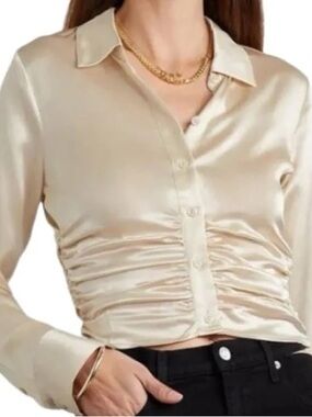 Reformation Kendall Silk Ruched Button-Front Top in Cream Women’s 2
